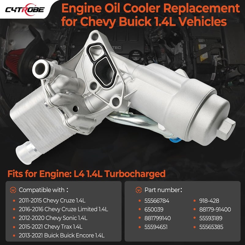 CYTROBE Engine Oil Cooler Filter Housing Assembly Adapter with Gasket, Filter Insert, Aluminum Cap Compatible with 1.4L Turbo 2011-2021 Chevy Cruze Sonic Trax Buick Encore Replace# 918-428 55566784 - Image 3
